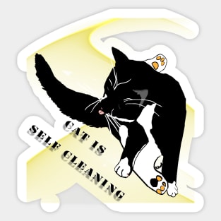 cute Tuxedo cat is self cleaning  Copyright TeAnne Sticker